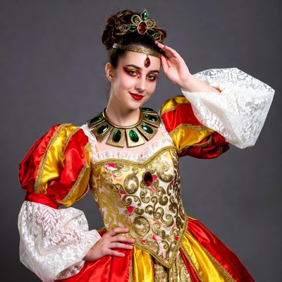Woman in Red Gold Royal Costume