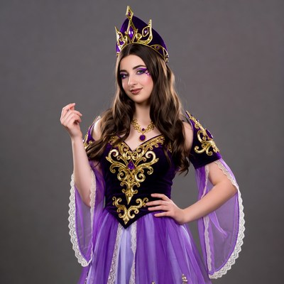 Young woman in purple princess gown