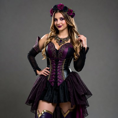 Woman in purple gothic corset costume