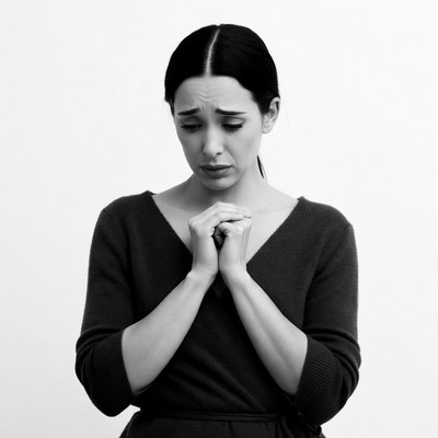 Woman praying with teary eyes