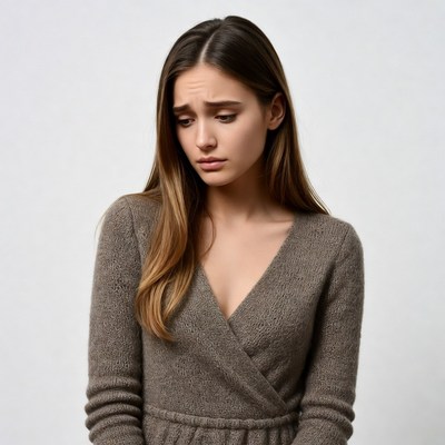 Sad young woman in brown sweater
