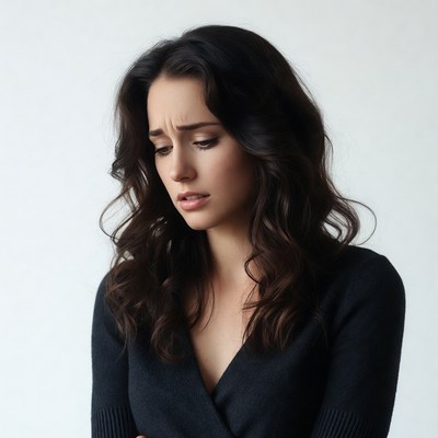 Sad woman with long dark hair