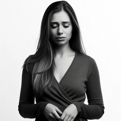 Sad woman with downturned eyes