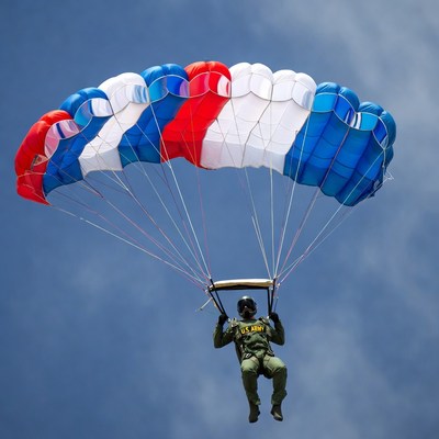 Paratrooper Skydiving with American Flag Parachute