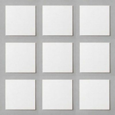 9 White Square Frames on Gray