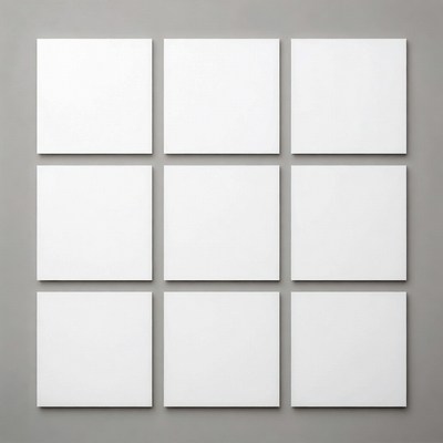 9 White Frames on Gray Wall