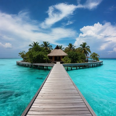 Overwater bungalow on tropical island