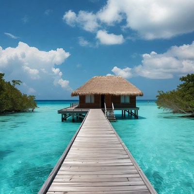 Overwater Bungalow with Wooden Walkway