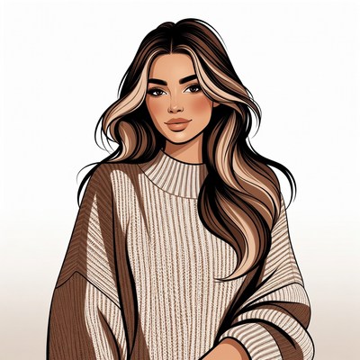 Woman with blonde highlights in turtleneck