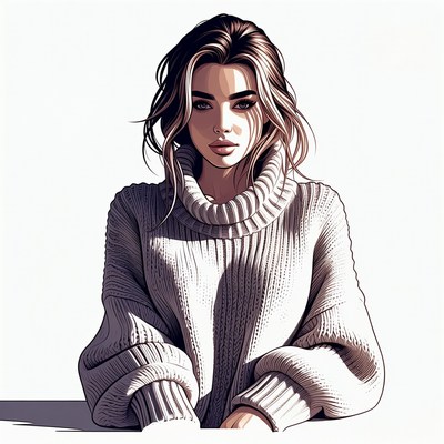 Woman in white turtleneck sweater