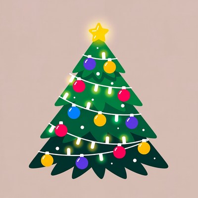 Illustrated Christmas Tree with Lights