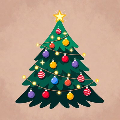 Illustrated Christmas Tree with Ornaments