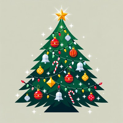 Illustrated Christmas Tree with Ornaments