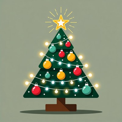 Illustrated Christmas Tree with Lights