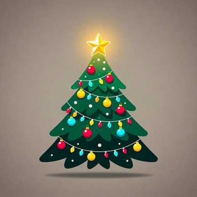 Illustrated Christmas Tree with Star and Ornaments