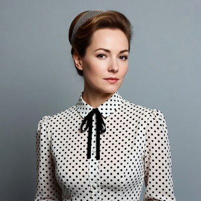 Woman in polka dot blouse with headband