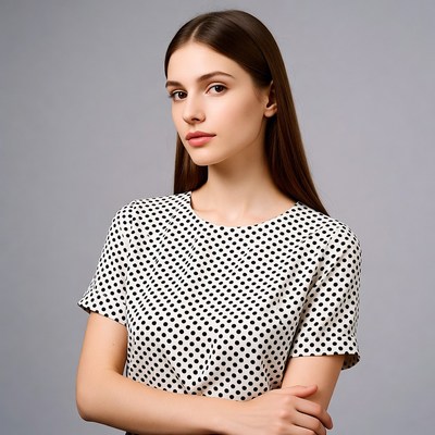Young woman in polka dot blouse