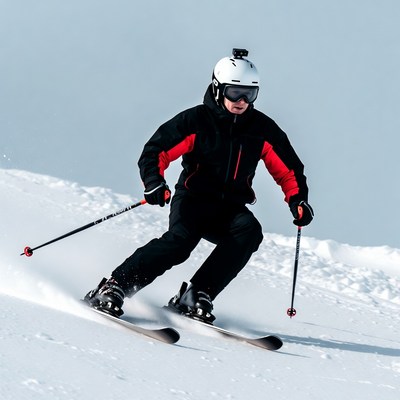 Man skiing down snowy slope