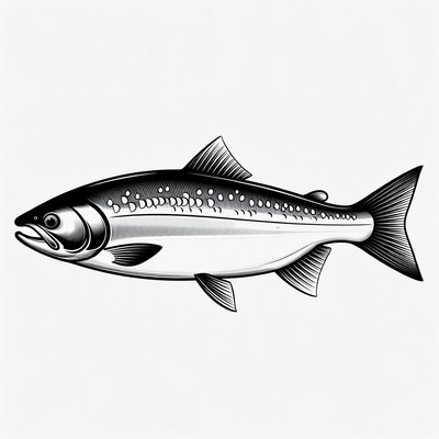 Black and white salmon illustration