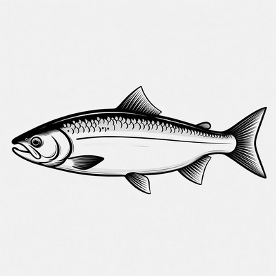 Black and white salmon illustration