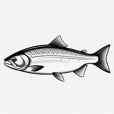 Black and white salmon illustration