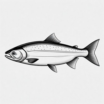 Black and white salmon illustration