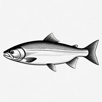 Black and white salmon illustration