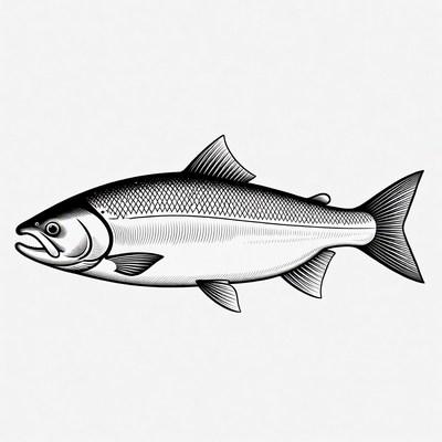 Black and white salmon illustration