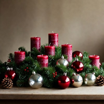 Red Candles Christmas Wreath Ornament