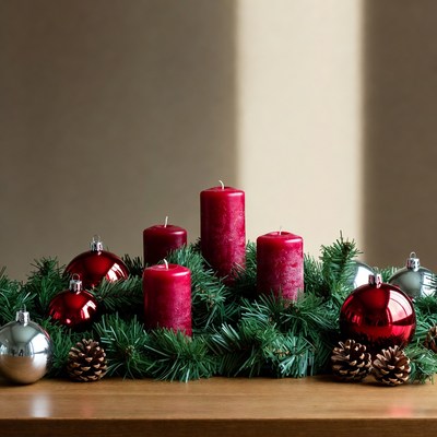 Red Candles Christmas Wreath Ornament