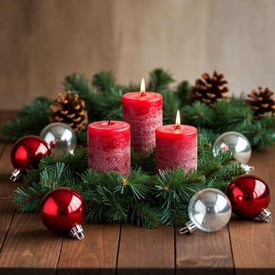 Advent wreath with three red candles