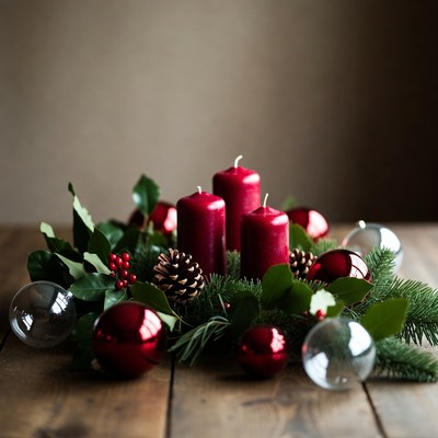 Red Advent Candle Wreath Centerpiece