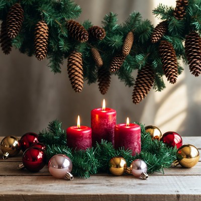 Christmas Candles with Pine Garland