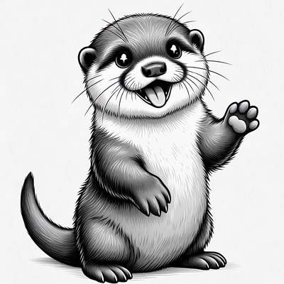 Cute baby otter waving hello