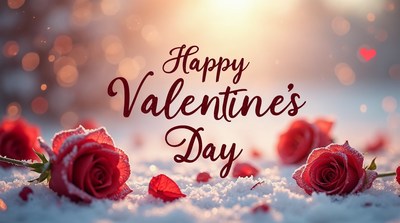 Happy Valentine's Day Red Roses Snow