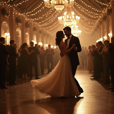 Bride and groom dancing at wedding