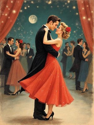 Couple Dancing in Vintage Ballroom