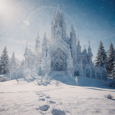 Ice Castle in Snowy Landscape