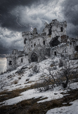 Ruined Castle in Snowy Storm
