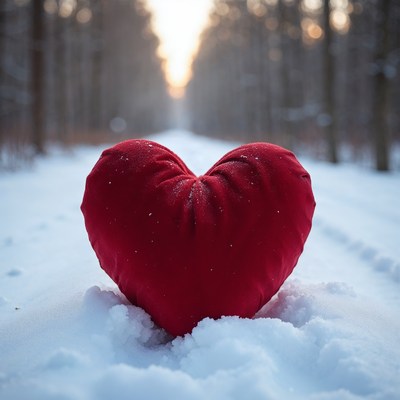 Red Heart on Snowy Forest Path