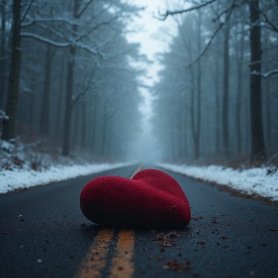 Red Heart on Snowy Forest Road