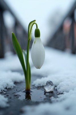 Snowdrop flower in snow