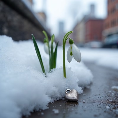 Snowdrops and Heart Pendant in Snow