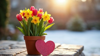 Yellow and Red Tulips with Heart