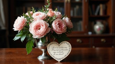Pink Roses Bouquet with Love Sign