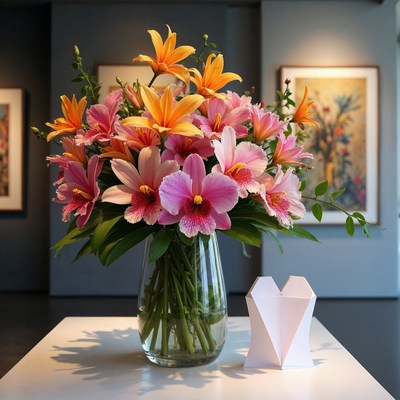 Vibrant Lily Bouquet with Origami Heart