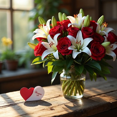 Red Roses White Lilies Bouquet