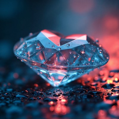 Blue Heart-Shaped Diamond with Water Droplets