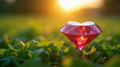 Heart-Shaped Red Diamond in Green Field