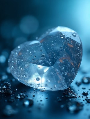 Blue Crystal Heart with Water Droplets